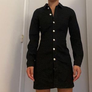Black Stretch Denim Button up Dress